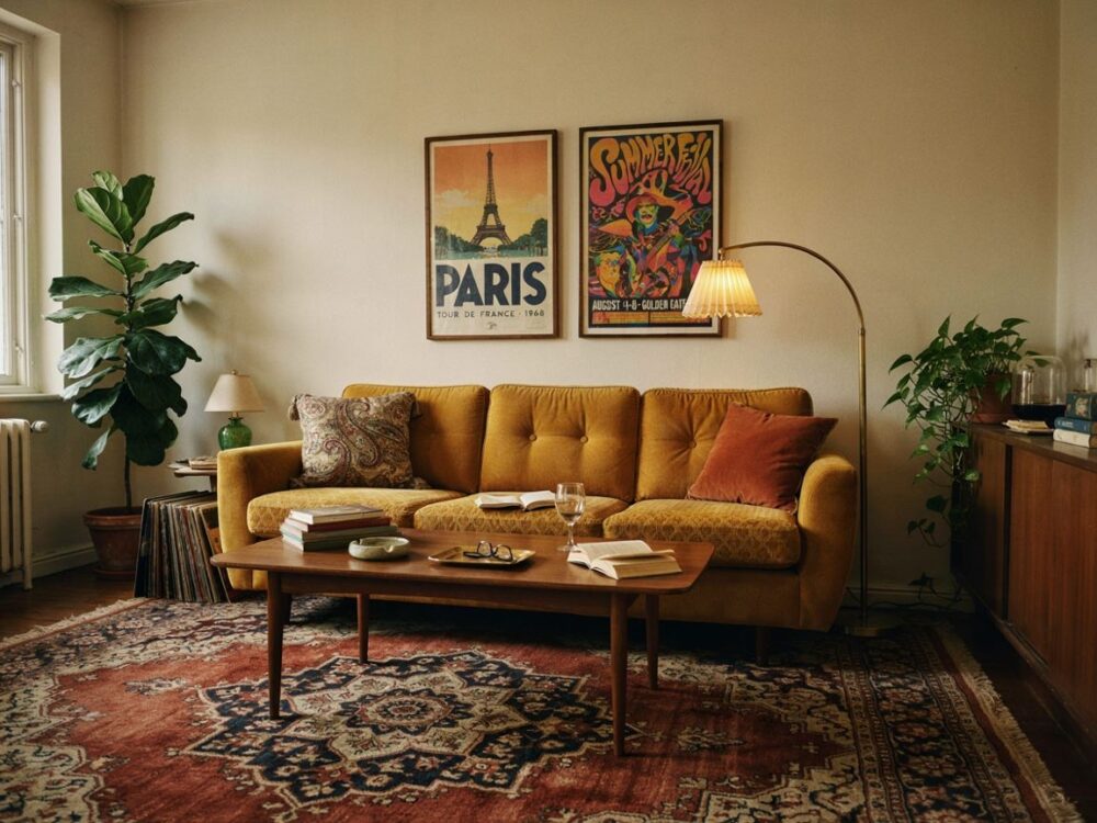 lampa retro w salonie